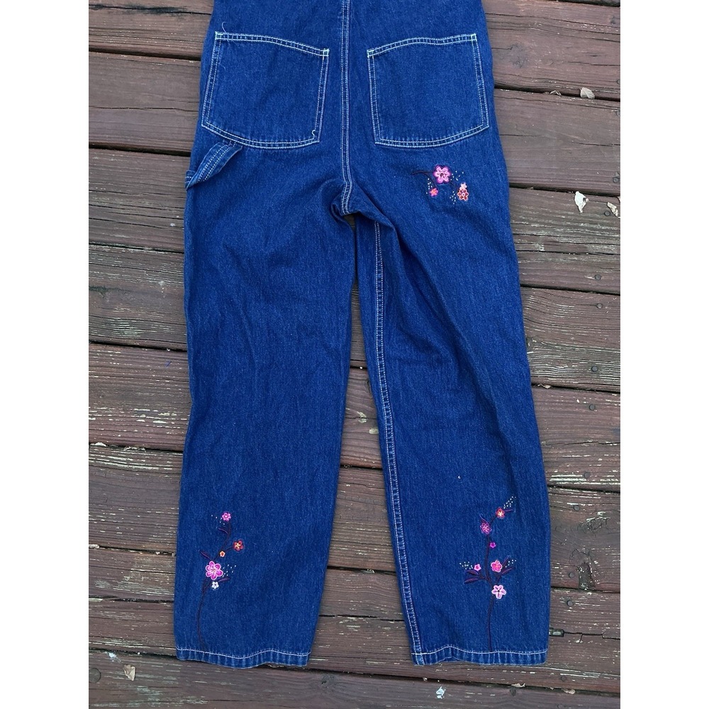 VTG‎ Girls Gap Floral Embroidered Denim Overalls Made In Hong Kong Size XL - Picture 5 of 8